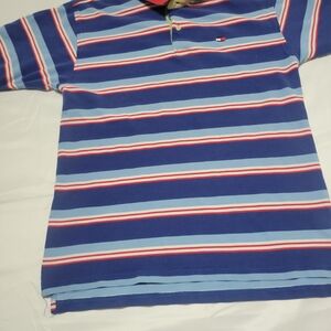 Tommy Hilfiger Blue and Red Striped Casual Button Down Shirt